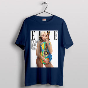 Pop Star Glamour Dua Lipa Elle Cover Navy T-Shirt