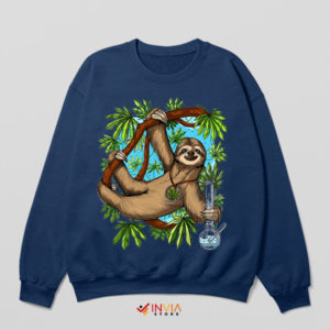 Sloth Hanging from Tree with Weed Navy Sweatshirt