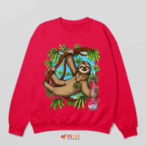 Sloth Hanging from Tree with Weed Red Sweatshirt