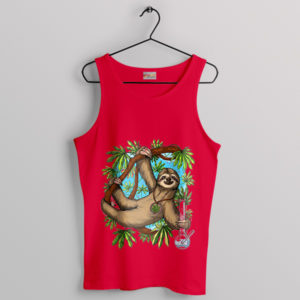 Sloth's High Life Tree-Hanging Weed Red Tank Top