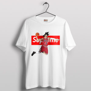 Son Goku Slam Dunking with Chicago Bulls White T-Shirt