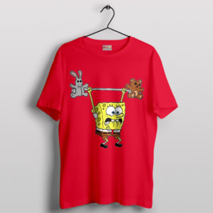 SpongeBob Gets Pumped Weightlifting Red T-Shirt