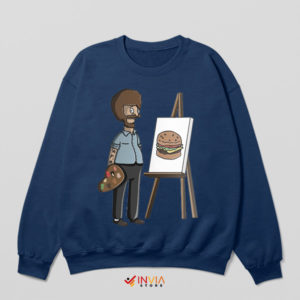 Burger Art Bob Belcher Meets Bob Ross Navy Sweatshirt