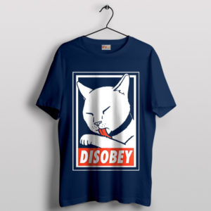 Funny the Disobey Cat Movement Navy T-Shirt