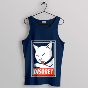 Paws of Defiance Disobey Cat Navy Tank Top