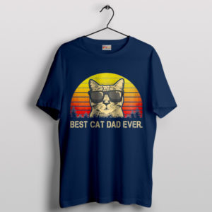 Retro Cool Best Cat Dad Ever Navy T-Shirt