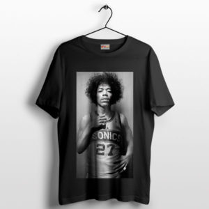 Jimi Hendrix with SuperSonics 27 Jersey Black T-Shirt