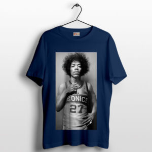 Jimi Hendrix with SuperSonics 27 Jersey Navy T-Shirt