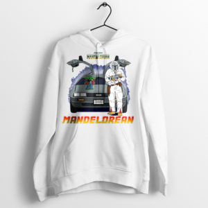 Mando and the Time Traveling DeLorean White Hoodie