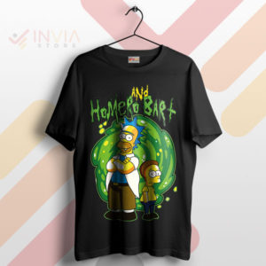 Homer and Bart Enter Rick Morty's Portal Black T-Shirt