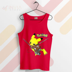 Pika Pokemon Transform Eren Yeager Red Tank Top