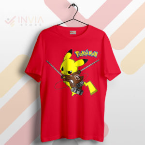 Pikachu Powered Eren Cutie Titan Mode Red T-Shirt