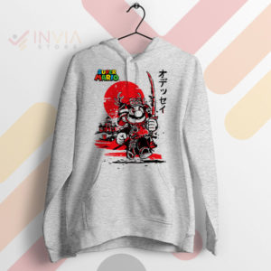 Pixel Power-Up Japanese Samurai Mario Sport Grey Hoodie